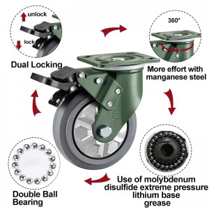 YTOP 8 pulgadang kulay abo Industrial Heavy duty rubber caster wheel