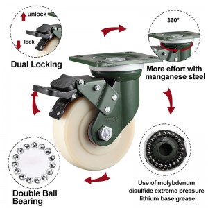 YTOP 6 8 10 Inch heavy duty nylon ពណ៌ស ហ្វ្រាំង caster wheels