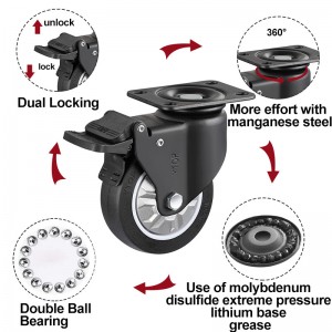 YTOP kotač Manufacturer 4 inča crni okretni PU kotači za kolica