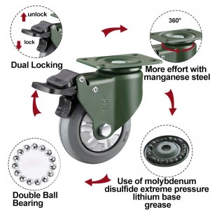 YTOP 5 inch gray rubber swivel brakes chair casters
