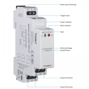 YUANKY step monostable relay DPDT SPDT AC/DC 12-240V din rail 5A 16A call reset relay