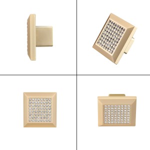Furniture Cabinet Drawer Square Gold Crystal handle Knob