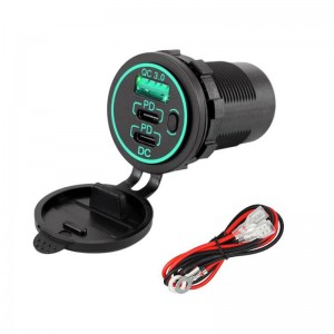 3 Port dual type C usb car charger 45w with switch