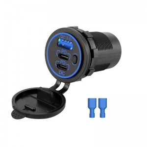 45w 3 Port dual type C usb car charger with switch