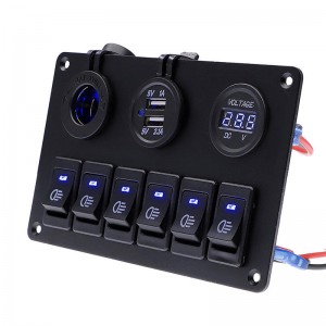 Circuit Breaker 6 Gang Blue LED ON /OFF Rocker Switch Panel for Car Marine Boat