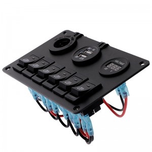 Circuit Breaker 6 Gang Blue LED ON /OFF Rocker Switch Panel for Car Marine Boat