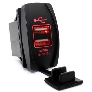 witchtec 4.2 AMPS-Fast Dual USB Charger Rocker Switch Style Red LED Back-lit for Boats