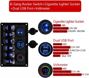 Toggle Rocker Switch Panel with LED Digital Voltmeter for RV Truck Boat SUV