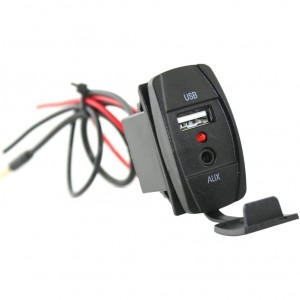 Universal Rocker Style 2.1A USB Car Charger with 3.5mm AUX Port for Rocker Switch Panel