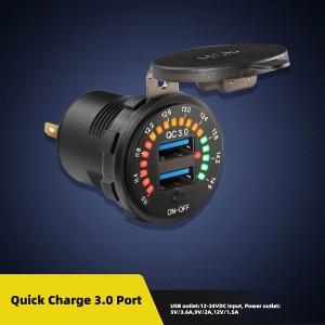 36W Quick Charge 3.0 USB Car Charger Outlet Dual USB QC3.0 Fast Charging Socket Power Outlet with Voltmeter for 12V/24V Vehicles