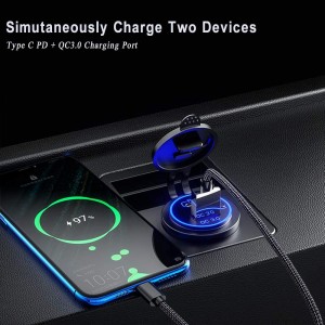 45W USB C 12V USB Port, PD USB C Car Charger and QC 3.0 12V USB Charger With Switch