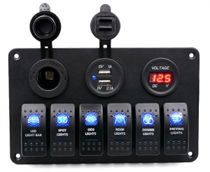 Rocker Panel Switch  Circuit Breaker 6 Gang Blue LED ON /OFF l for Car Marine Boat