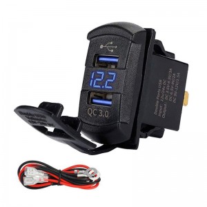 QC 3.0 Rocker Style Dual USB Car Charger Digital Display Voltmeter Monitor Battery Voltage With Wiring Harness
