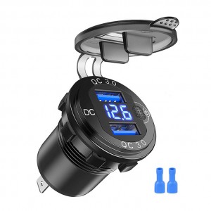 12V USB Outlet QC 3.0 Dual USB Car Charger with LED Voltmeter ON / OFF Switch Fast Charger for Car Boat Marine ATV Truck