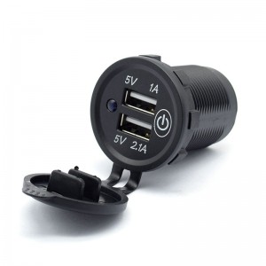 Dual USB Car Charger Socket with On/Off Touch Switch 12V/24V 4.2A Car Charger Socket Adapter Power Outlet with Blue Light