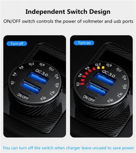 OEM Dual QC3.0 Port USB Fast Car Charger With digital display current