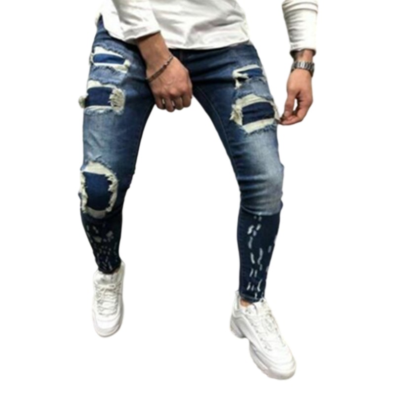 Casual Patch Men’s Jeans Cross-border Foreign Trade Fashion Trend Men’s Stretch Slim Trousers Featured Image