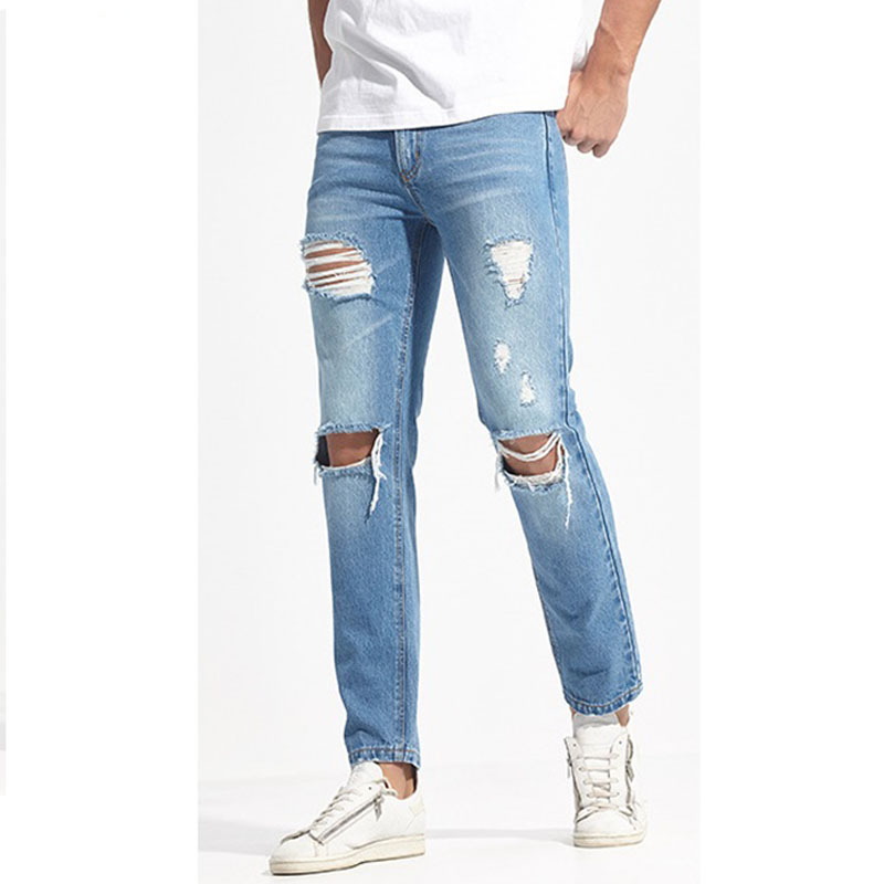 Fashion Simple Basic Slim Fit Washed Ripped Men’s Jeans Featured Image