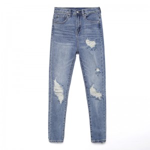 European and American water washed broken holes street small straight tube slim skinny women’s trousers jeans
