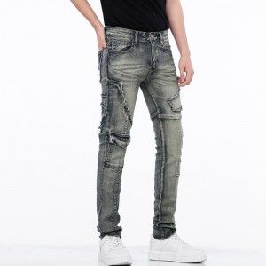 Foreign trade Europe and America stitching Slim feet stretch jeans men’s fashion pants