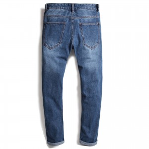 Ripped slim-fit jeans straight non-stretch casual washed denim trousers