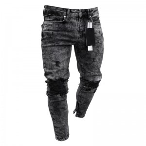 Popular jeans made in China factory high quality snow wash ripped skinny men’s jeans OEM customized