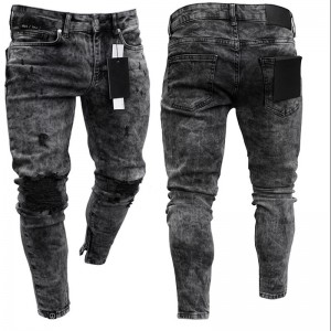 Popular jeans made in China factory high quality snow wash ripped skinny men’s jeans OEM customized