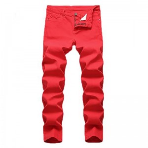 Slim Fit Skinny Stretchy Five-Pockets  Red Denim Men’s Jeans