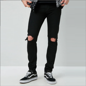 Fashion All-match Slim Elasticity Black Men’s Jeans with Ripped Knees