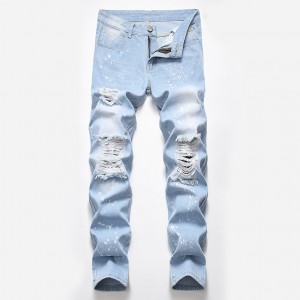 Spring and Autumn Ripped Loose Straight Plus Size Jeans Men