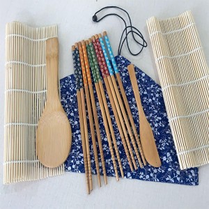 Sushi Kit 10 in 1 Bamboo Mats Chopsticks Rice Paddle Rice Spreader Cotton Bag