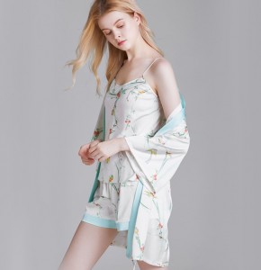 women white printing soft satin 3-piece pajama set1719