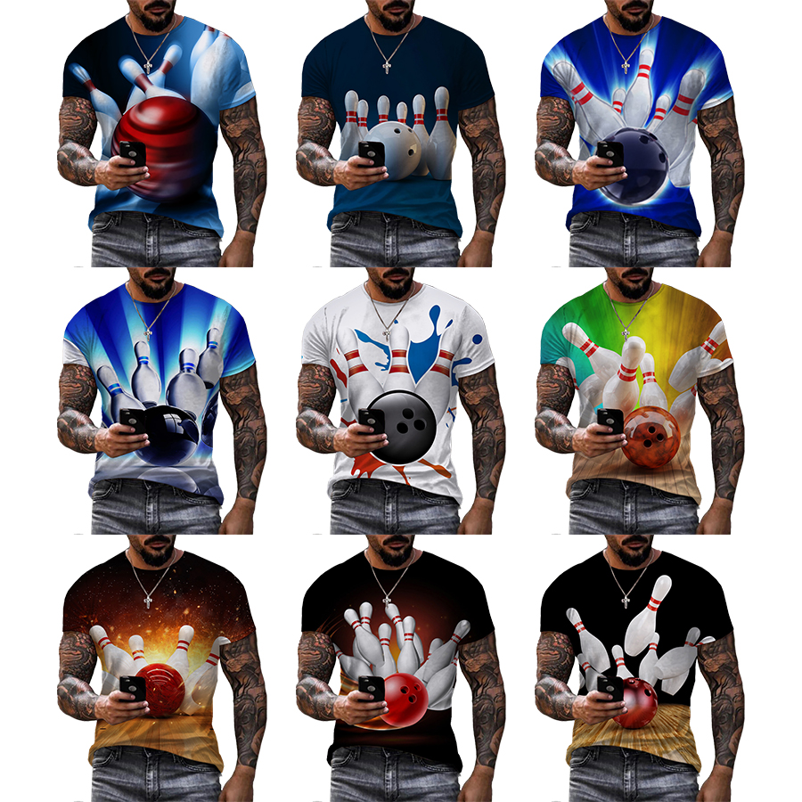 Funny Bowling 3D Printed Shirt for Men's Fashion Summer Short Plus Size Over Printing T Shirt From Men OEM and ODM T-shirts