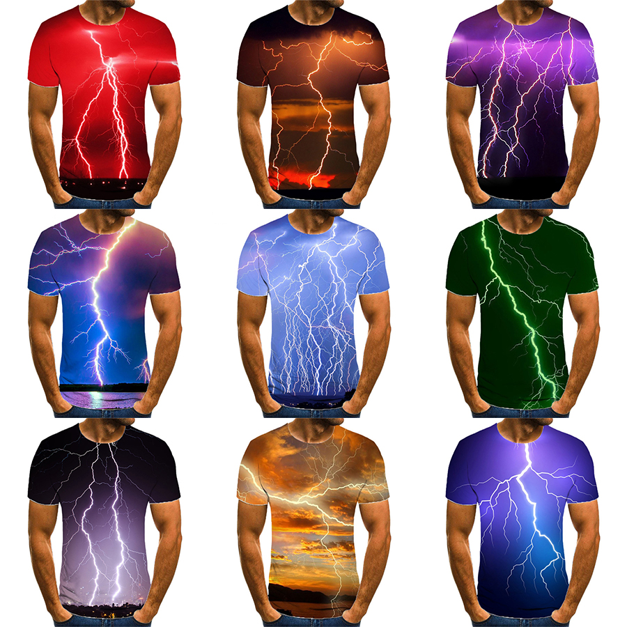 2022 Lighting Thunder Summer 3D Digital Printing Shirt for Men's and Kid's Run Neck Fashion Cool All Over Print OEM and ODM Tops