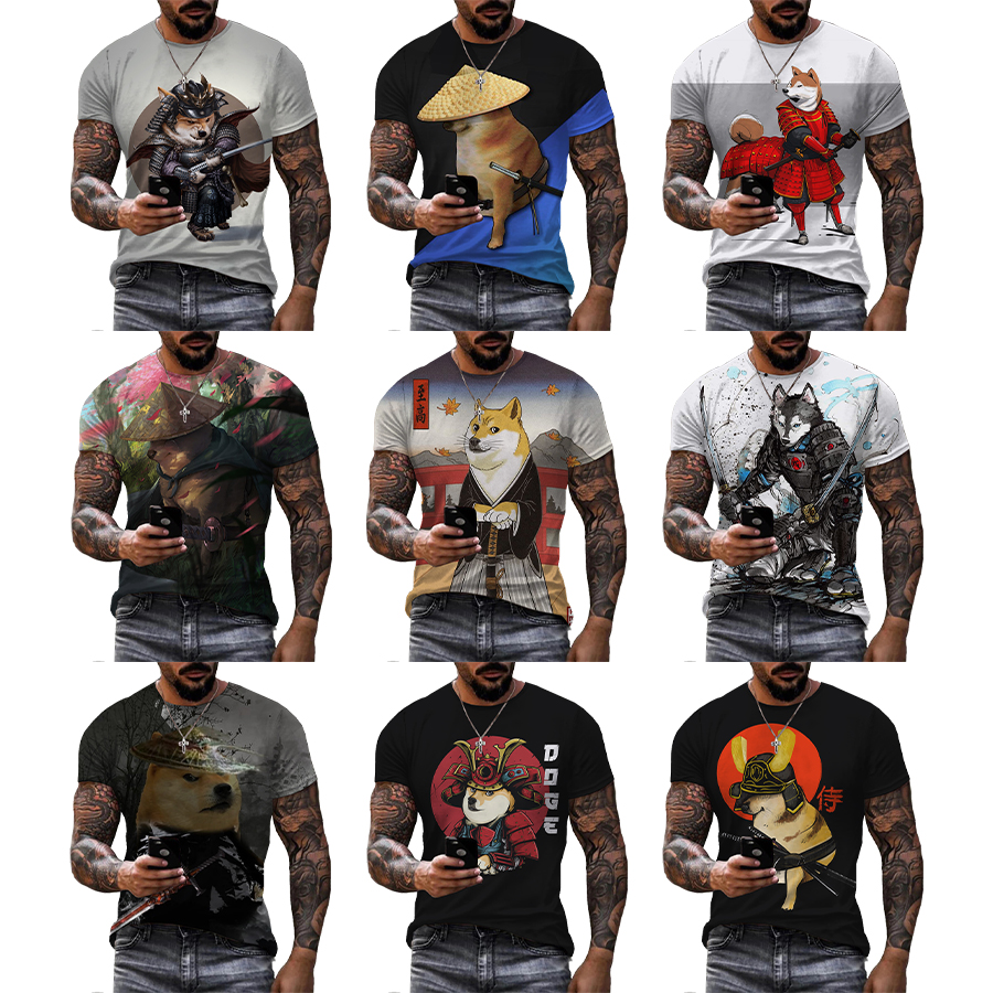 Japanese Samurai Dogs 3D Printed Shirt for Men Digital Printing Shirt for Men's Custom Unisex Over Print OEM and ODM T-shirts