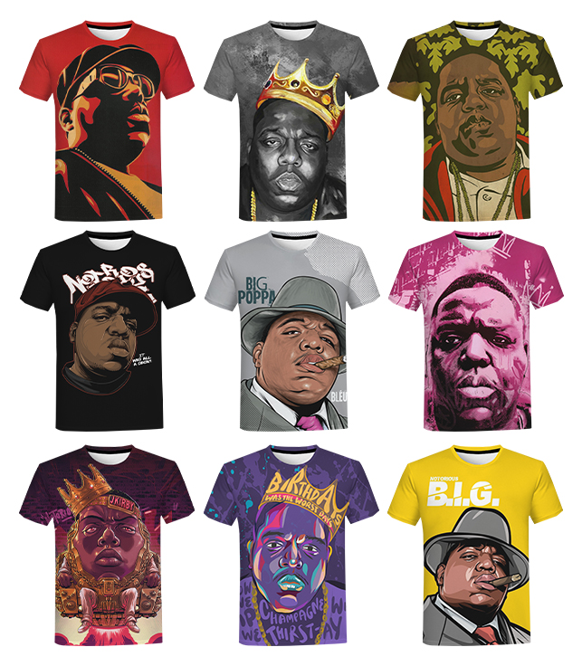 Hot Sale Hip Hop Notorious B.I.G. 3D Printed Shirt for Men Fashion Biggie Smalls 3D Printing Shirt From Men Short Sleeve Top