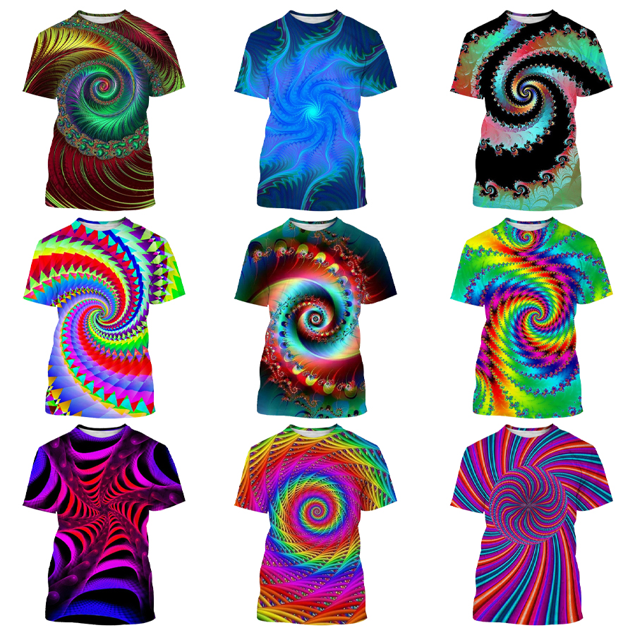 Newest Hot Sale Colorful Vertigo 3D Printed T shirts for Men and Kids Hypnotic Personality Printing Shirt Fashion Hypnotic Tops