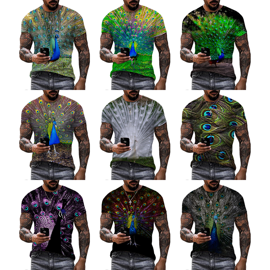 Pretty Peacock 3D Printed Shirt for Men Fashion Digital Printing Shirt for Men's Custom Unisex Over Print OEM and ODM T-shirts