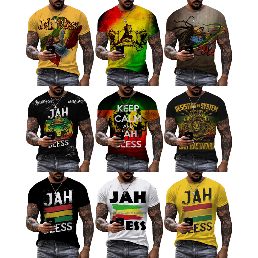 2022 Jah Bless 3D Printed Shirt for Men's Rastafari Summer Short Plus Size Haile Selassie T Shirt From Men OEM and ODM T-shirts