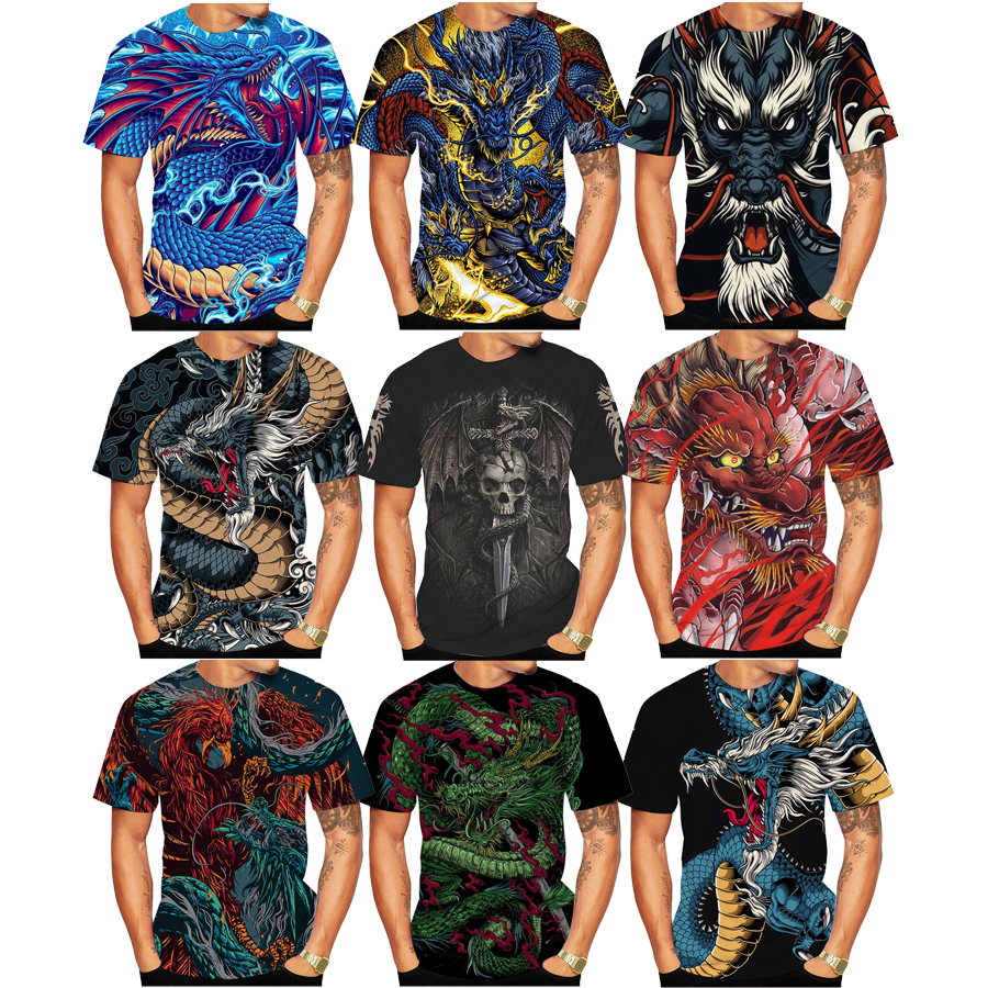 Dragon Tattoo 3D Digital Printing Shirt for Men's and Kid's 2022 Newest Unisex Custom All Over Print OEM and ODM Tops