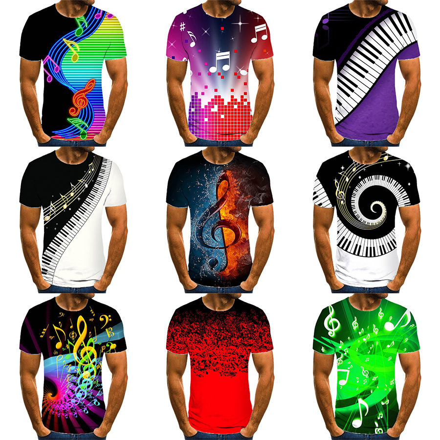 Funny Music note 3D Digital Printing Shirt for Men's and Kid's Fashion Unisex Casual Custom All Over Print OEM and ODM Tops
