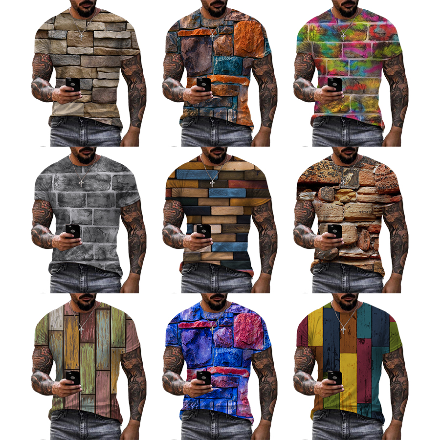 Funny Brick Pattern 3D Printed Shirt for Men's Custom Unisex Fashion Cool Plus Size Over Printing T Shirt OEM and ODM T-shirts