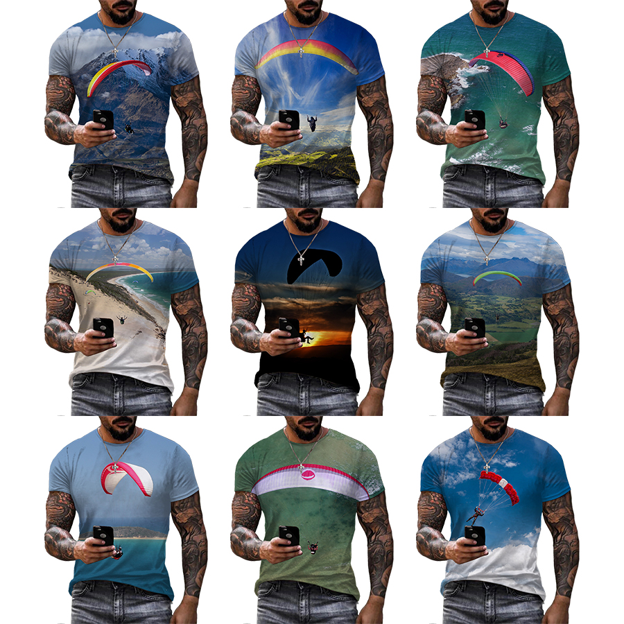 2022 Extreme Sports Paragliding 3D Printed Shirt for Men's Summer Short Plus Size Over Printing Tops From Men OEM ODM T-shirts