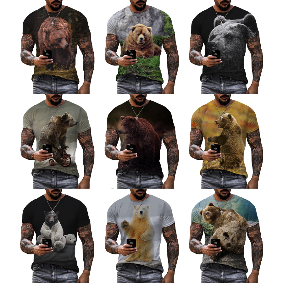 Bear 3D Printed Shirt for Men Fashion Animals Digital Printing Shirt for Men's Custom Unisex Over Print OEM and ODM T-shirts
