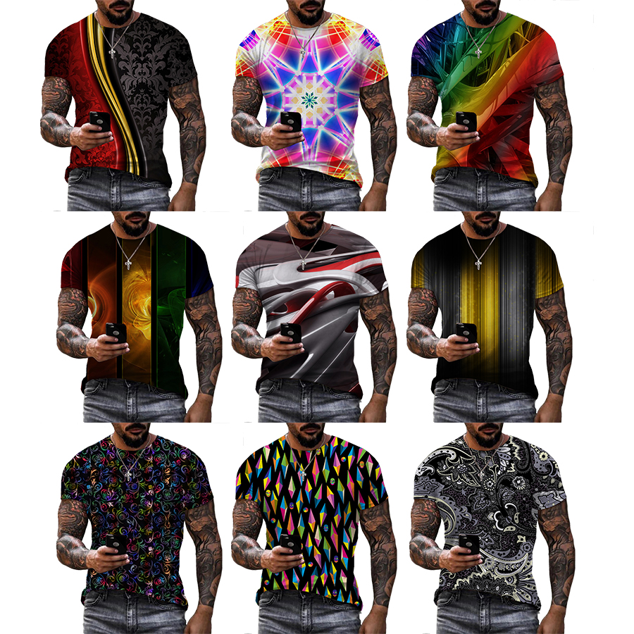 2022 Funny Abstract Summer 3D Digital Printing Shirt for Men's and Kid's Run Neck Fashion Cool All Over Print OEM and ODM Tops
