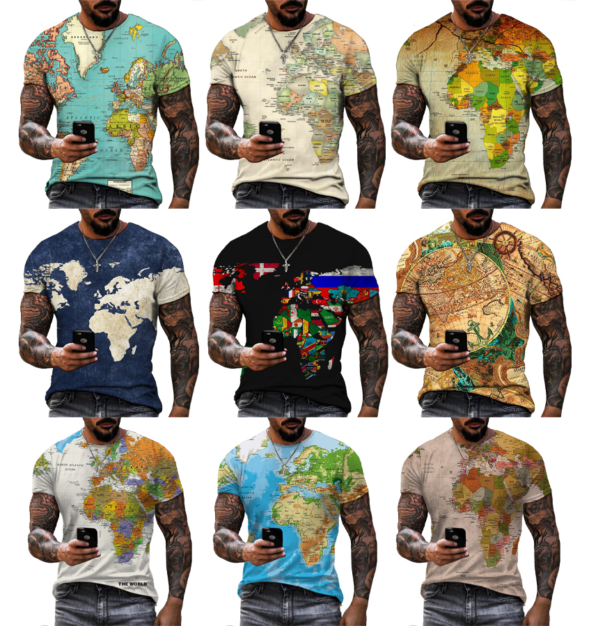 2022 World Maps 3D Printed Shirt for Men Funny Printing T Shirts for Men's Custom Unisex All Over Print OEM and ODM T-shirts