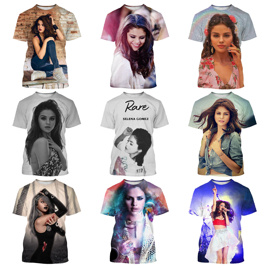 Hot Singer Selena Gomez 3D Digital Printing Shirt for Men's and Kid's 2022 Star Unisex Custom All Over Print OEM and ODM Tops