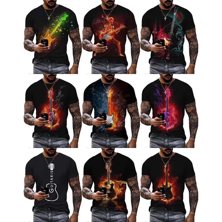 2022 Guitar Flame 3D Printed Shirt for Men's Musical Instruments Plus Size Over Printing T Shirt From Men OEM and ODM T-shirts