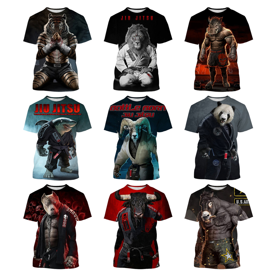 Battle jiu jitsu Animals 3D Printed T Shirt For Men's 2022 Casual O-neck Male T-shirt From Men Short Sleeve Printing T Shirts