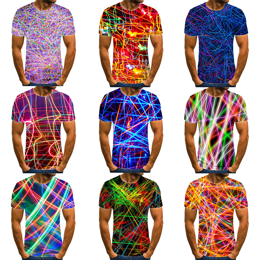 Newest Hot Light Line Fashion Cool 3D Digital Printing Shirt for Men's and Kid's Run Neck All Over Print OEM and ODM Tops
